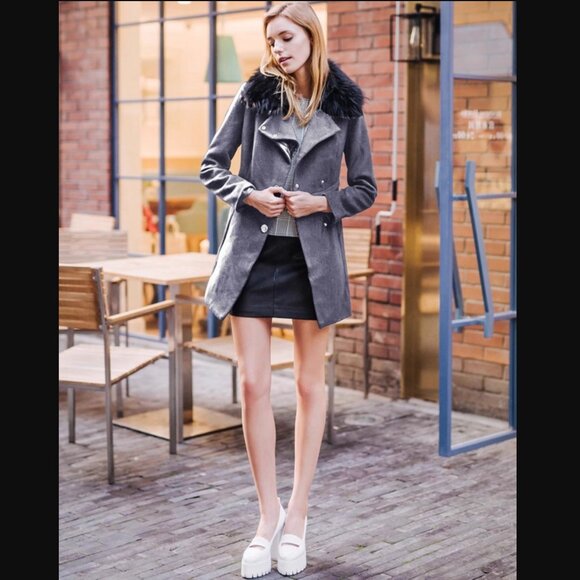 NWT Genuine Raccoon Fur Collar Wool Gray Coat Raccoon Fur Removable - Picture 11 of 16